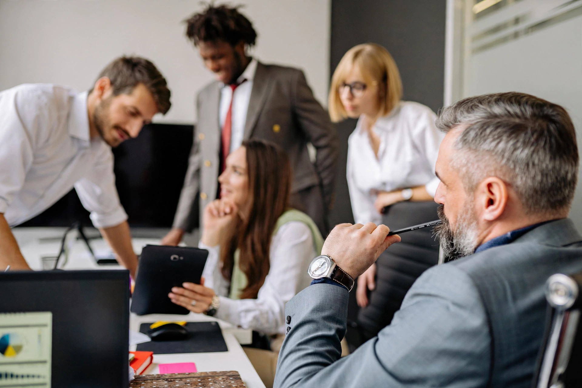 Business professionals collaborating in a modern office